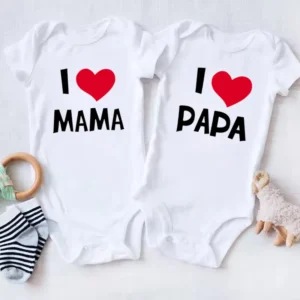 I Love Mama & Papa Funny Baby Romper T-shirt Crawling Clothes Triangle Onesies Newborn Baby Clothes Onesies for Babies